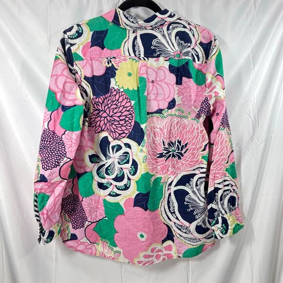 Talbots Women’s Size LP Long Sleeve V-Neck Floral Clip Dot Popover Blouse - Picture 3 of 6